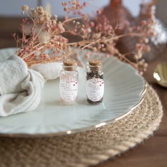 Gastgeschenk Mini Glasröhrchen mit Aufkleber Salz & Pfeffer Trockenblumen Blush 2er Set
