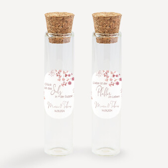 Gastgeschenk Glasröhrchen mit Aufkleber Salz & Pfeffer Trockenblumen Blush 2er Set