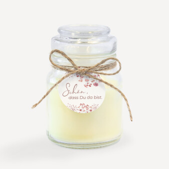 Duftkerze Vanille im Apothekerglas + Anhänger Trockenblumen Blush