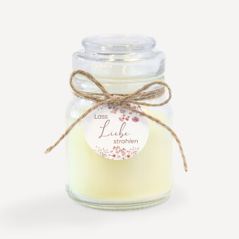 Duftkerze Vanille im Apothekerglas + Anhänger "Trockenblumen Blush"