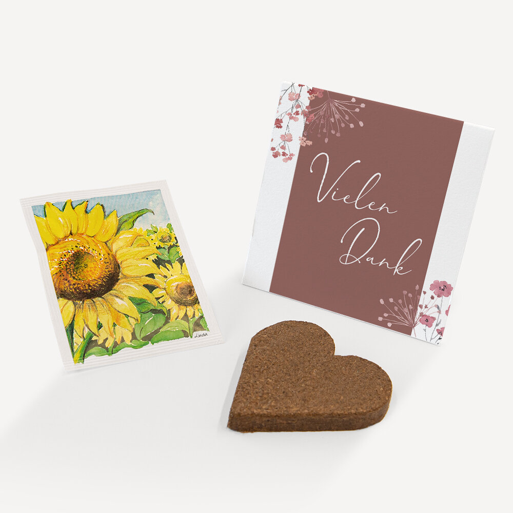 Gastgeschenk Anzuchtset Herz "Trockenblumen Blush" Sonnenblume Schön, dass Du da bist!