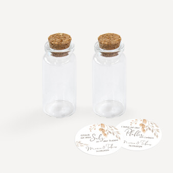 Gastgeschenk Mini Glasröhrchen mit Aufkleber Salz & Pfeffer Trockengras 2er Set