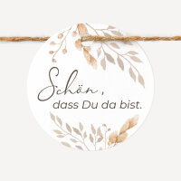 24 x Geschenkanhänger rund "Trockengras" Schön, dass Du da bist!