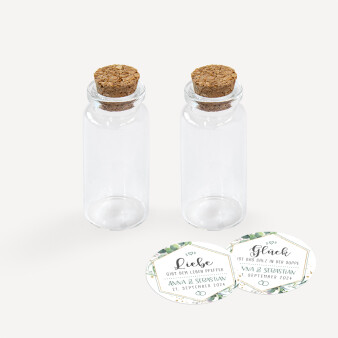 Gastgeschenk Mini Glasröhrchen mit Aufkleber Salz & Pfeffer Aquarell Eukalyptus Zweige 2er Set