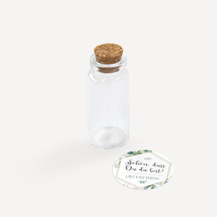 Gastgeschenk Mini Glasröhrchen mit Aufkleber "Aquarell Eukalyptus Zweige" Schön, dass Du da bist!