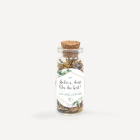 Gastgeschenk Mini Glasröhrchen mit Aufkleber "Aquarell Eukalyptus Zweige" Schön, dass Du da bist!