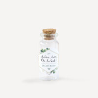 Gastgeschenk Mini Glasröhrchen mit Aufkleber "Aquarell Eukalyptus Zweige" Schön, dass Du da bist!