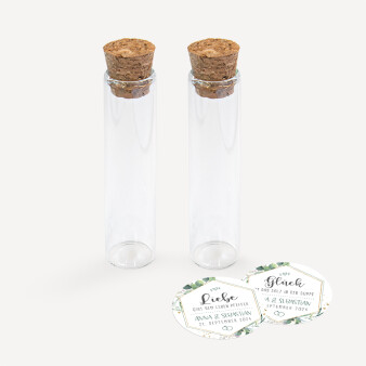 Gastgeschenk Glasröhrchen mit Aufkleber Salz & Pfeffer "Aquarell Eukalyptus Zweige" 2er Set