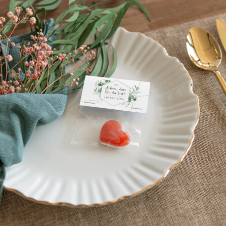 Gastgeschenk Tüte transparent mit Etikett "Aquarell Eukalyptus Zweige" Schön, dass Du da bist!