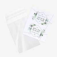 Gastgeschenk Tüte transparent mit Etikett "Aquarell Eukalyptus Zweige" Schön, dass Du da bist!