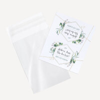Gastgeschenk Tüte transparent mit Etikett "Aquarell Eukalyptus Zweige" Schön, dass Du da bist!