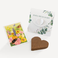 Gastgeschenk Anzuchtset Herz "Aquarell Eukalyptus Zweige" Blumenwiese Schön, dass Du da bist!