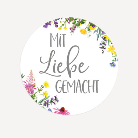 40 x Aufkleber "Wildblumen" 3 cm Mit Liebe gemacht