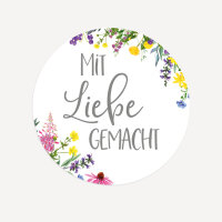 40 x Aufkleber "Wildblumen" 3 cm Mit Liebe gemacht