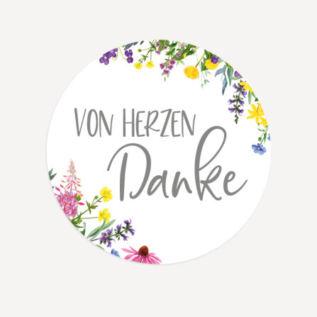 24 x Aufkleber "Wildblumen" 4 cm Von Herzen Danke