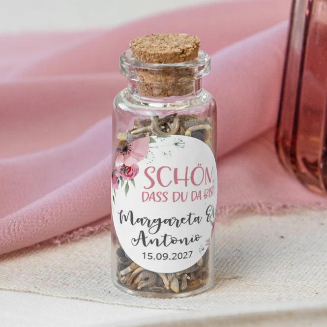 Gastgeschenk Mini Glasröhrchen mit Aufkleber...