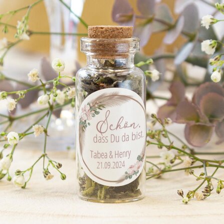 Gastgeschenk Mini Glasröhrchen mit Aufkleber...