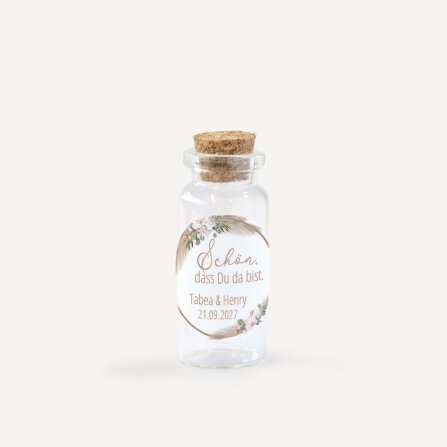 Gastgeschenk Mini Glasröhrchen mit Aufkleber "Boho Pampas" online selbst gestalten