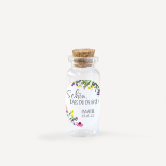 Gastgeschenk Mini Glasröhrchen mit Aufkleber "Wildblumen"