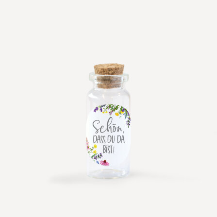 Gastgeschenk Mini Glasröhrchen mit Aufkleber "Wildblumen" Schön, dass Du da bist!