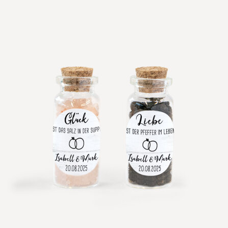 Gastgeschenk Mini Glasröhrchen mit Aufkleber Salz...