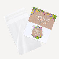 Gastgeschenk Tüte transparent mit Etikett "Wildblumen" Schön, dass Du da bist!