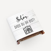 Banderole Mini Schokolade "Liebesgeschichte" Schön, dass Du da bist!