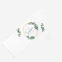 Gastgeschenk Banderole Mini Schokolade "Eukalyptus Geometrie" Schön, dass Du da bist!