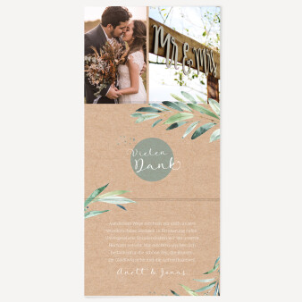 Dankeskarte Hochzeit "Olive Kraftpapier Look" 