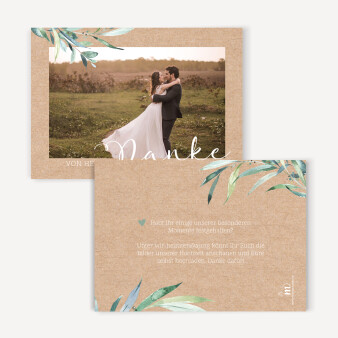 Dankeskarte Hochzeit "Olive Kraftpapier Look" 