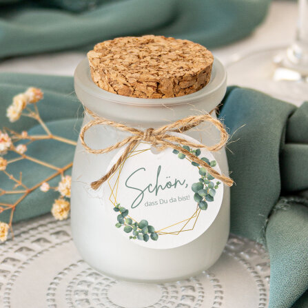 Gastgeschenk Duftkerze Vanille mit Korkdeckel +...