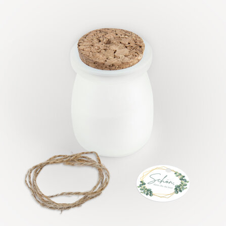 Gastgeschenk Duftkerze Vanille mit Korkdeckel + Anhänger "Eukalyptus Geometrie" Schön, dass Du da bist!