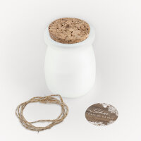 Duftkerze Vanille mit Korkdeckel + Anhänger "Holz und Spitze" Schön, dass Du da bist!