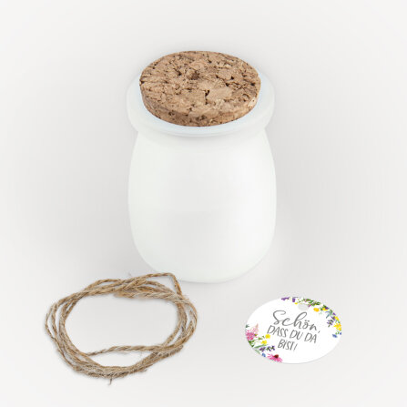 Duftkerze Vanille mit Korkdeckel + Anhänger "Wildblumen" Schön, dass Du da bist!