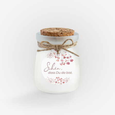 Duftkerze Vanille mit Korkdeckel + Anhänger "Trockenblumen Blush" Schön, dass Du da bist!
