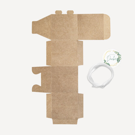Gastgeschenk Box kraftkarton + Anhänger "Eukalyptus Geometrie" Von Herzen Danke