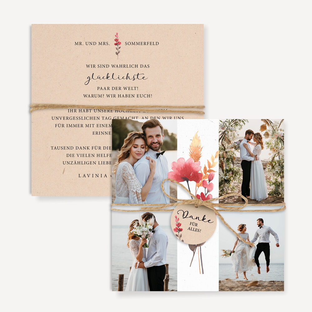 Dankeskarte Hochzeit "Trockenblumen Mohn"