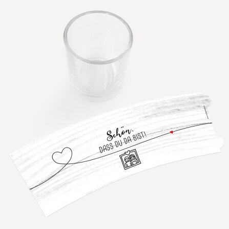 Tischkarte Windlicht "Liebesgeschichte" inkl. Glas Schön, dass Du da bist!