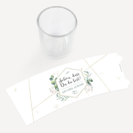 Gastgeschenk Tischkarte Windlicht "Aquarell Eukalyptus Zweige" inkl. Glas Schön, dass Du da bist!