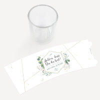 Gastgeschenk Tischkarte Windlicht "Aquarell Eukalyptus Zweige" inkl. Glas Schön, dass Du da bist!