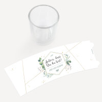 Gastgeschenk Tischkarte Windlicht "Aquarell Eukalyptus Zweige" inkl. Glas Schön, dass Du da bist!