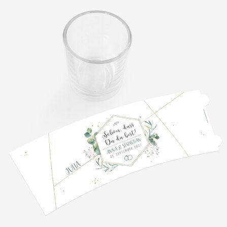 Tischkarte Windlicht "Aquarell Eukalyptus Zweige" inkl. Glas inkl. Personalisierung