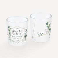 Tischkarte Windlicht "Aquarell Eukalyptus Zweige" inkl. Glas inkl. Personalisierung