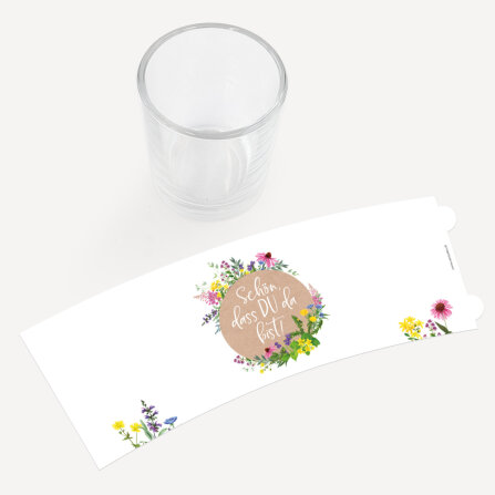 Tischkarte Windlicht "Wildblumen" inkl. Glas Schön, dass Du da bist!