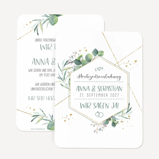 Hochzeitseinladung runde Ecken "Aquarell Eukalyptus...