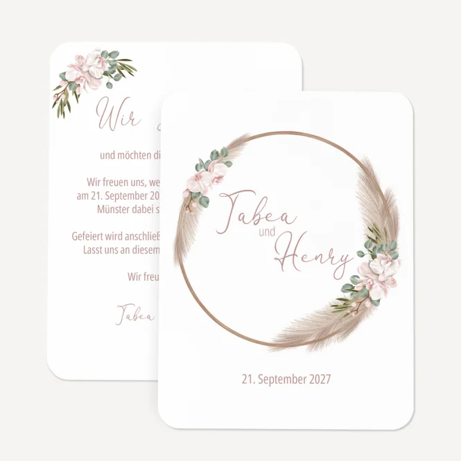 Hochzeitseinladung runde Ecken "Boho Pampas"