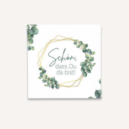 Mini Geschenkumschlag 8,5 x 8,5 cm "Eukalyptus Geometrie" Schön, dass Du da bist!