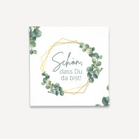 Mini Geschenkumschlag 8,5 x 8,5 cm "Eukalyptus Geometrie" Schön, dass Du da bist!