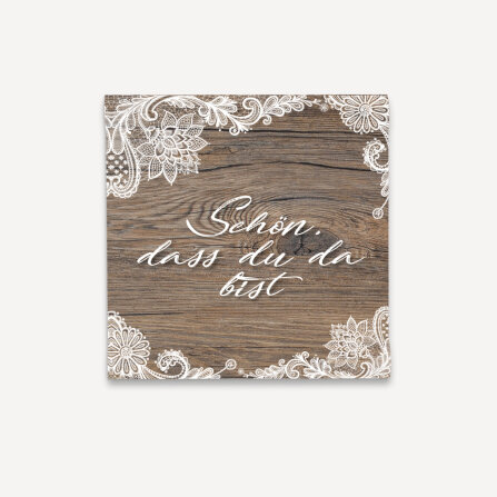 Mini Geschenkumschlag 8,5 x 8,5 cm "Holz und Spitze" Schön, dass Du da bist