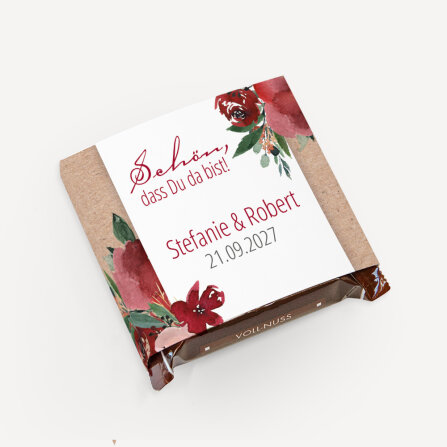 Banderole Mini Schokolade "Vintage rote Blumen"...